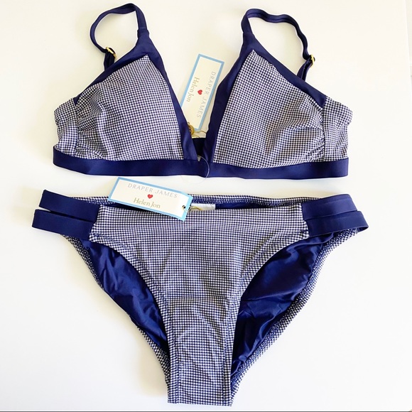 Draper James x Helen Jon Blue White Gingham Two Piece Bikini S Top M Bottom NWT - Picture 3 of 16